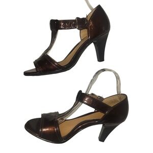 Sofft Women's Bronze‎ Patent Leather T Strap Heels Buckle Ankle Strap 8 career